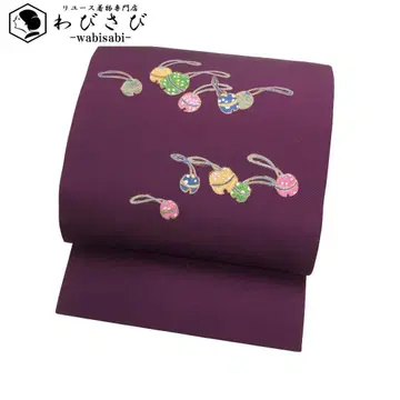 나고야 오비 색채 다채로운 방울 패턴 금채 보라색 O-5389