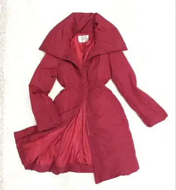 새상품급 여배우 옷깃 신축 허리 다운 코트 레트로 와인 레드 롱 기장