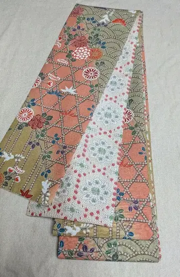 No.1752 순수 실크  반폭 오비 헤코 오비 핸드메이드