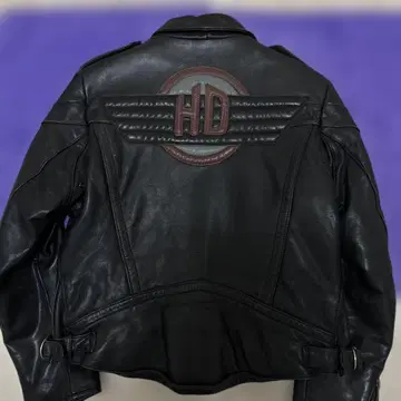 할리데이비슨 로고 자수 블랙 가죽 라이더 자켓