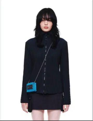 Matin Kim 집업 가디건 니트 네이비