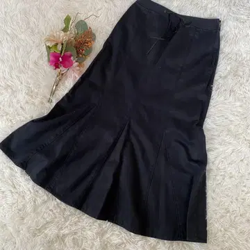 [쿠미쿄쿠] 블랙 플레어 스커트 롱 스커트 (1) 데님 소재