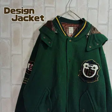디자인 바시티 자켓 그린 와펜 후드 2way 자수