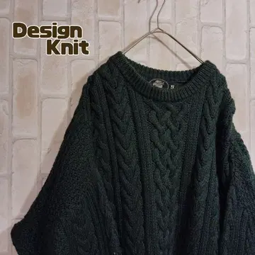 디자인 니트 스웨터 아란 케이블 그린 영국제 울