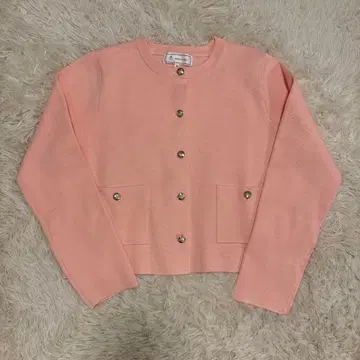 로페피크닉 밀라노 리브 골드 버튼 니트 가디건 핑크 38