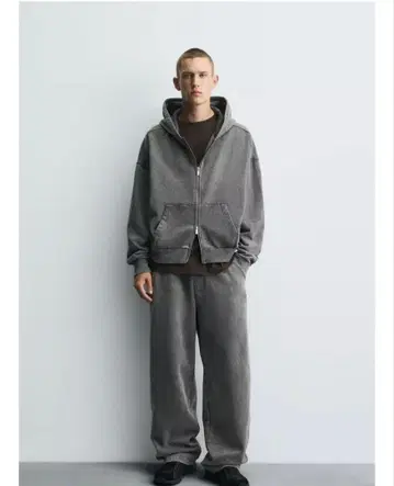 ZARA 워시 가공 지퍼 후드티 S 사이즈