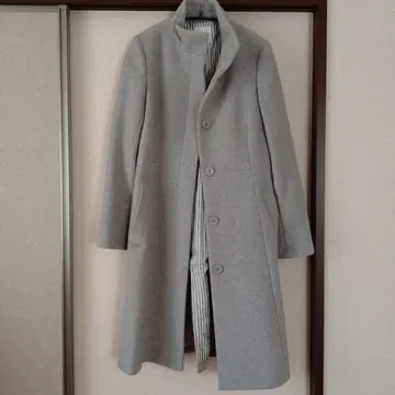 쿠미쿄쿠 / 그레이 스탠드 칼라 롱 코트 모 100% (M)