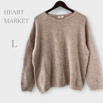 하트마켓 V넥 니트 스웨터 와플 편직 울 혼방 베이지 L