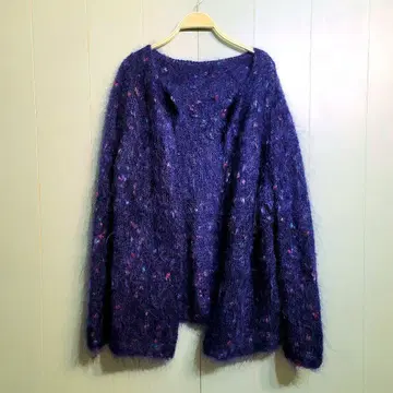 네이비 모헤어 가디건 퍼플 니트