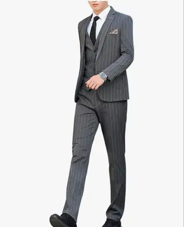 남성용 쓰리피스 수트 스트라이프 패턴 M 착용 148cm~