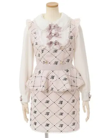 리즈리사 모노그램 트위드 원피스 핑크