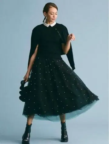 셀포드 펄 장식 튤 플레어 스커트 38 사이즈