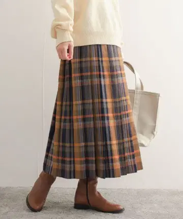 어반 리서치 도어스 컬러 체크 플리츠 스커트 // 오렌지 계열