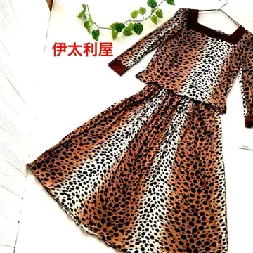 택 포함 미사용 [ 이타리야 이탈리아 ] 레오파드 티셔츠 셋업 M 상당