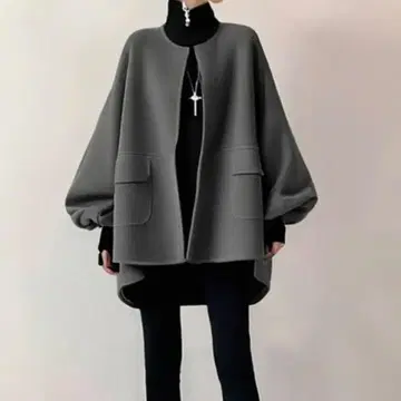 오버 사이즈 노카라 자켓 그레이