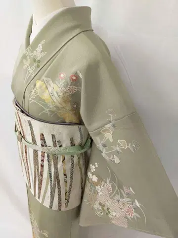 새상품급 순수 실크 이중 기모노 수제 염색 호몬기 단품