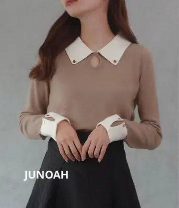 새상품급 JUNOAH 바이컬러 니트탑 카라 부착 [ M ] 모카