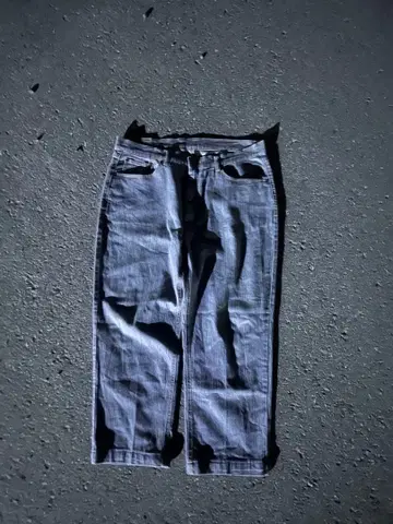 다크 블루 스트레이트 레그 데님 빈티지 스트라이프