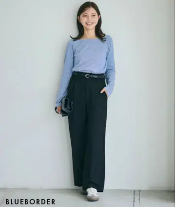 BASEMENTonline 2way 세미 오프숄더 티셔츠 블루 보더