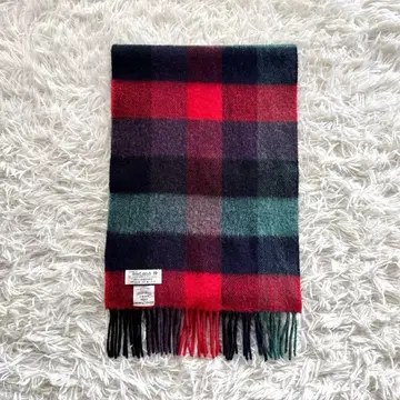 새상품급 존 헨리 체크 무늬 머플러 램스울 100% 레드 네이비