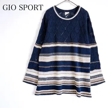 지오 스포츠 린넨코튼 긴팔 니트 스웨터 보더 비침 풀오버