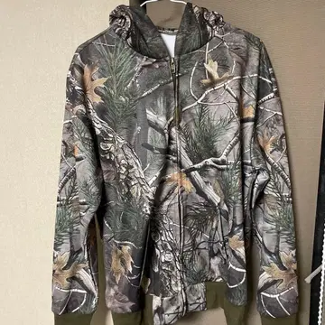 카모 패턴 후드 부착 집업 후드티 리얼트리 밀리터리