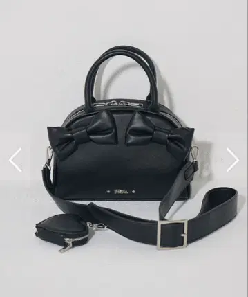 pium 하트 파우치 포함 리본 보스턴 백 블랙