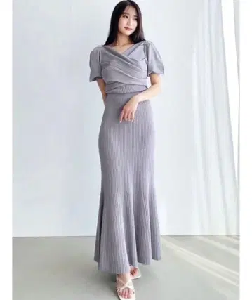 RESEXXY 프론트 크로스 머메이드 니트 원피스 라벤더