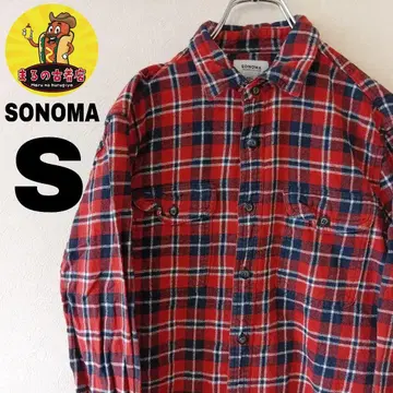 USA 구제 의류 SONOMA 플란넬 셔츠 S 오렌지 네이비 체크