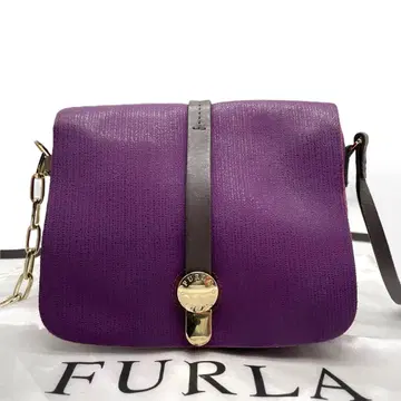 컨디션 최상 훌라 FURLA 숄더백 사선 가죽 퍼플 로고