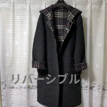 체크 무늬 리버서블 코트