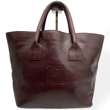 새상품급 HIROFU 히로후 핸드백 다크 브라운 H 로고 가죽 토트백