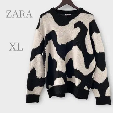 자라 추상 자카드 니트 블랙 화이트 XL
