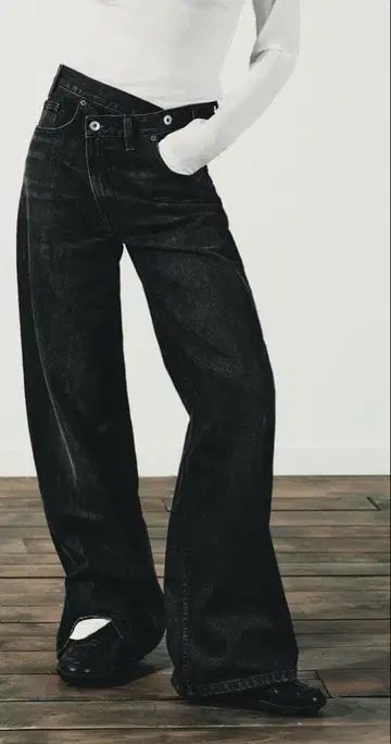 TRF 와이드 레그 크로스 허리 하이웨스트 데님