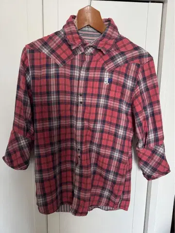 프란시스토모크 체크 7부 소매 셔츠 사이즈 2 데미지 가공