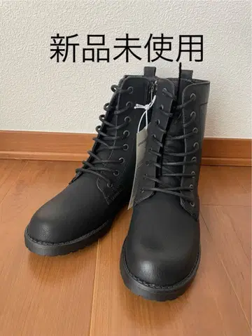 블랙 합성 피혁 레이스업 부츠 레이스업 부츠