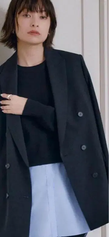 새상품 ICB 울 2WAY 스트레치 더블 브레스트 자켓 블랙 42