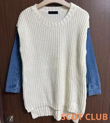 새상품급 SCOT CLUB 스콧 클럽 도킹 니트 데님 소매 튜닉