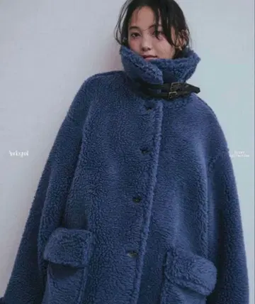 Andequal stand neck boa coat blue