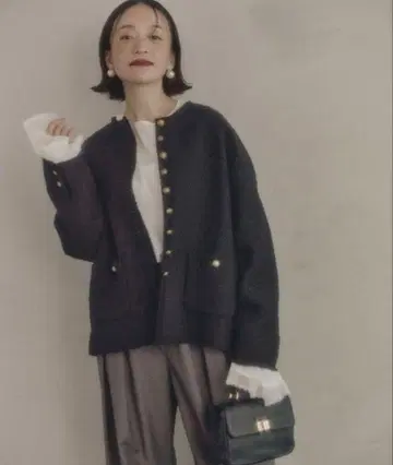 25SS 슬라브 트위드 노카라 자켓