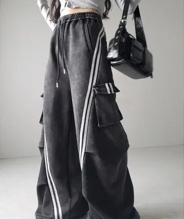 me+emselect 피그먼트 빈티지 사이드 라인 와이드 스웨트 팬츠