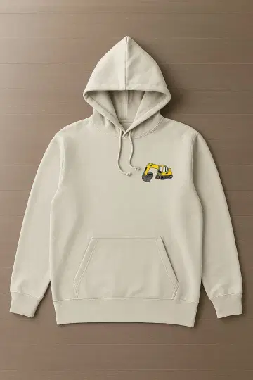 굴착기 자수 베이지 후드티