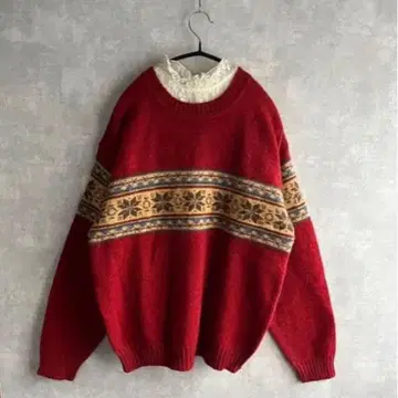 구제 의류 빨간색 니트 패턴 포함
