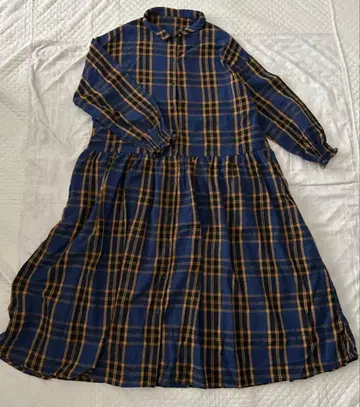 기모 가을/겨울 체크 겉옷 롱 원피스 개더 카라 부착