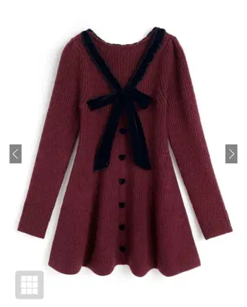 GRL 하트 버튼 리본 니트 플레어 원피스