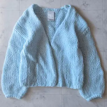 새상품급 윔 가젯 로우 게이지 모헤어 니트 가디건 블루