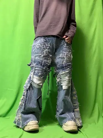 구제 의류 리메이크 재구축 크러쉬 플레어 데님