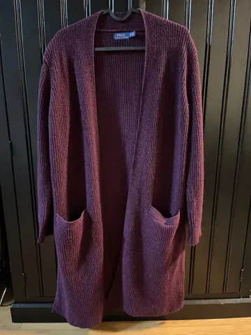 폴로 랄프 로렌 캐시미어 혼방 리브 니트 롱 가디건 플럼