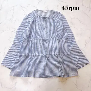 새상품급 45rpm 리본 티어드 스트라이프 블루 블라우스 셔츠