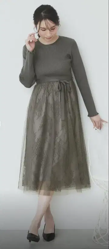 index 튤 레이스 스커트 도킹 원피스 [세탁기 사용 가능]